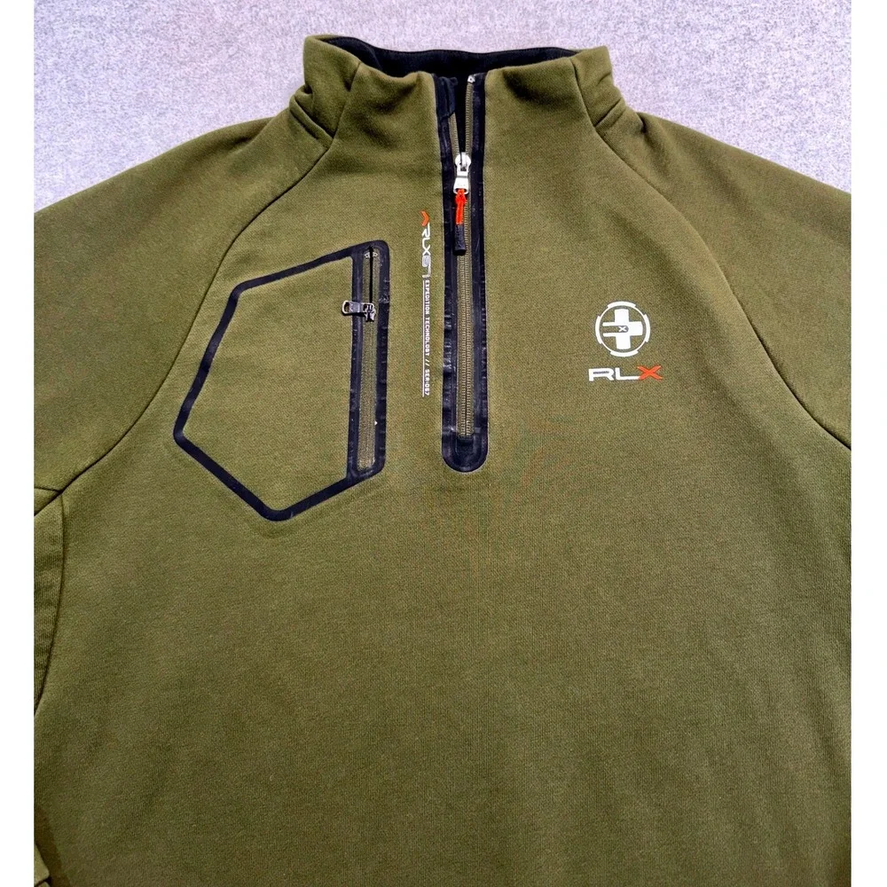 RLX Ralph Lauren Quarter Zip Mens Large Olive Green Expedition Tech Pullover